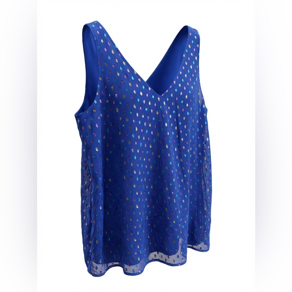 Lilly Pulitzer Blue Sleeveless Top Metallic Accents Size Medium P2P 19” - Picture 3 of 6
